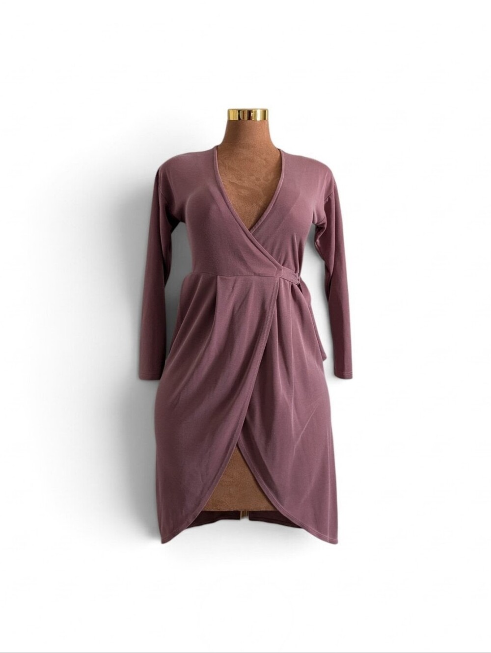 Topshop Dusty Mauve Wrap-Front Long Sleeve Dress